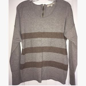 LOFT Gray & Tan Striped Sweater w/Sparkle & Zipper